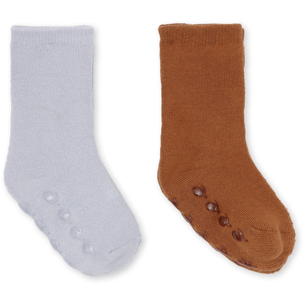 Kinder Antirutsch Socken 2er Pack, hellblau und braun