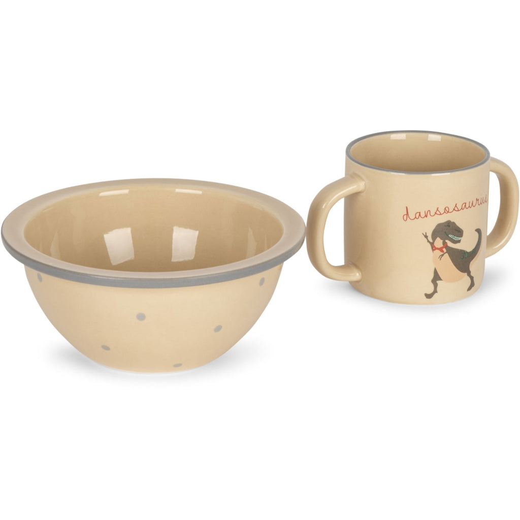 Geschirrset Keramik fĂĽr Kinder, Schale und Becher, Dinosaurier