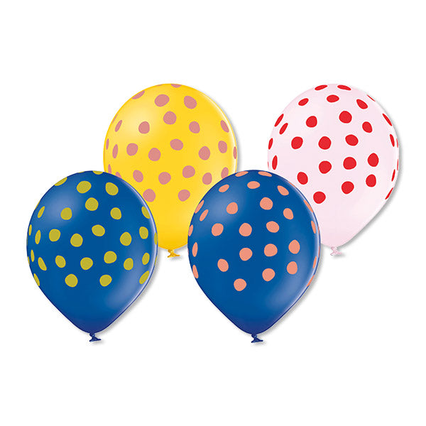 Luftballons Geburtstag blau/gelb/weiß mit Punkten 100% Naturkautschuk