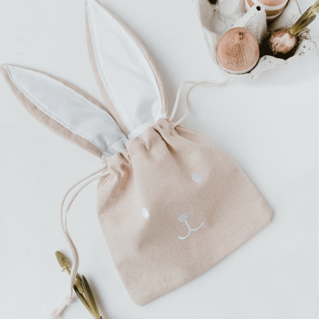 Geschenkbeutel Hasi 2er Set, Geschenkpapaier Hase im, aus Leinen