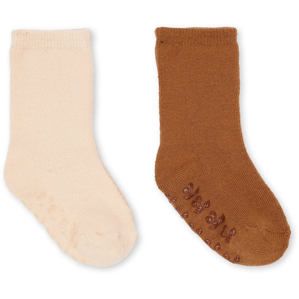 Kinder Antirutsch Socken 2er Pack, hellrosa und braun
