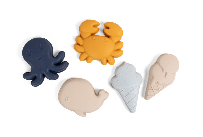 Sandformen Sandspielzeug 5er Set - Blau Gelb | Set mit 5 Sandformen in verschiedenen Designs, Farben: Blau und Gelb | Kinder und Kleinkinder