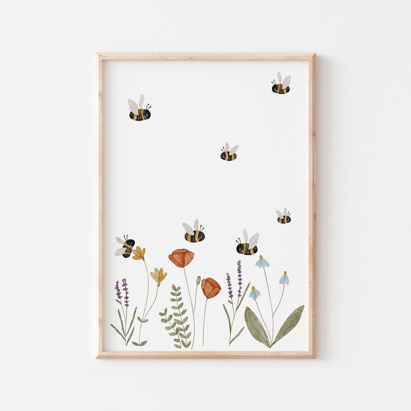 Poster Wiesenblumen & Hummeln, A4