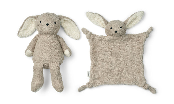 Geschenkset zur Geburt Hase und Schnuffeltuch aus Bio-Baumwolle