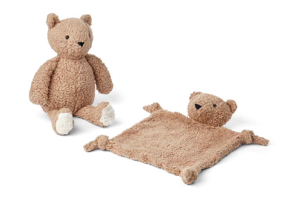 Geschenkset zur Geburt Teddy und Schnuffeltuch aus Bio-Baumwolle