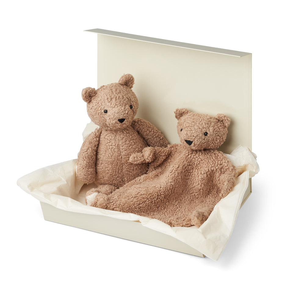 Geschenkset zur Geburt Teddy und Schnuffeltuch aus Bio-Baumwolle