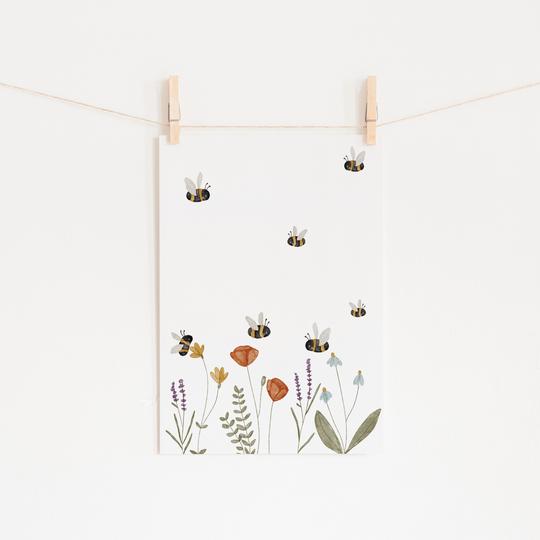 Poster Wiesenblumen & Hummeln, A4